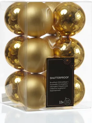 Christbaumkugeln - Weihnachtbaumskugeln - bruchfest - D: 6cm - glänzend/matt  - gold - 12er Set