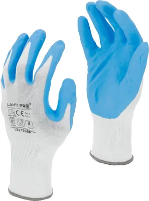 Produktbild von Salpetersäurehandschuhe, weiß-blau, L221606P, Karte, "6", CE, Lahti