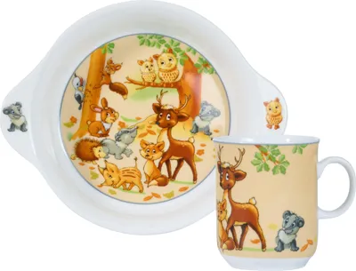 Kinderserviesset Waldtiere, 2-teilig, Porzellan, spülmaschinengeeignet