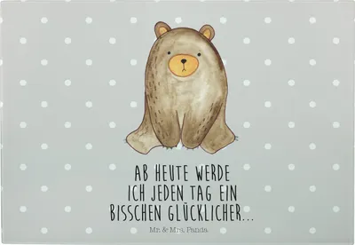 Produktbild von Mr. & Mrs. Panda Vesperplatte Bär sitzend - Grau Pastell - Geschenk, Frühstücksbrett, Schneidebrett, Glas Schneideplatte, Küchenbrett, Servierplatte, Teddy