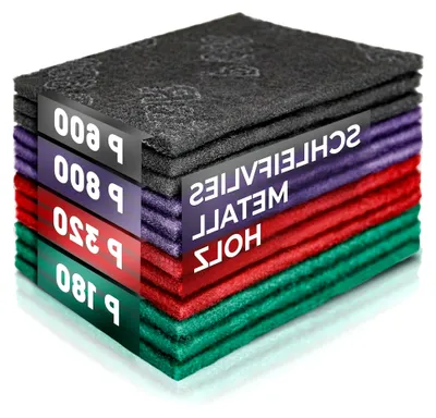 Produktbild von Schleifvlies-Pads – 12er Set für Metall, Holz, Stahl und Edelstahl, Körnung P180-P320-P600-P800