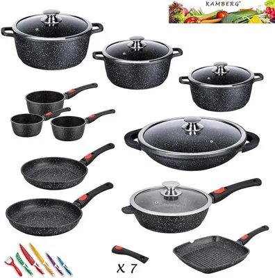 27-tlg. Kochtopf-Set, Alu-Guss, Steinbeschichtung, Induktion