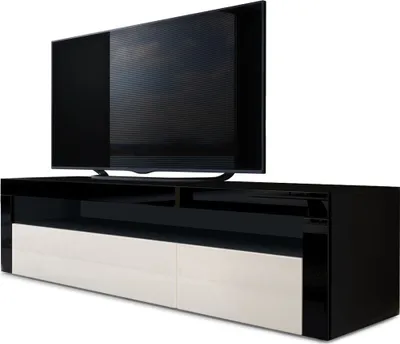 Produktbild von Vladon Lowboard Valencia,  Germany, TV-Kommode mit 1 offenem Fach und 2 Klappen, Schwarz matt/Creme Hochglanz/Schwarz Hochglanz (155 x 46 x 40 cm)
