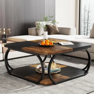 Produktbild von Couchtisch – Quadratischer Couchtisch – Beistelltisch für das Wohnzimmer – 100 x 100 x 50 cm – Vintage-Braun und Schwarz