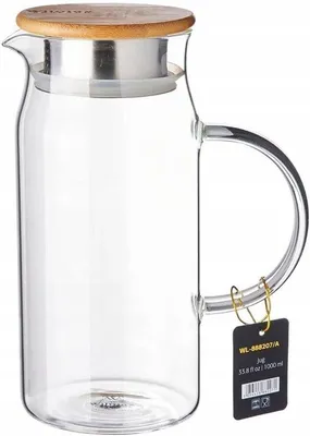 Produktbild von Glasflasche, 1000 ml – aus Borosilikatglas – mit Bambusdeckel – ideal für Getränke