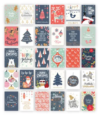 Produktbild von Friendly Fox Weihnachtskarten Set, 30 Weihnachtskarten mit Umschlag, A6 Karte Weihnachten, Grußkarten Weihnachten Postkarte