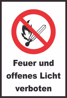 Produktbild von Feuer und offenes Licht verboten Schild A5 Rückseite selbstklebend