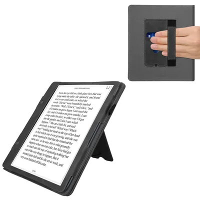 Produktbild von kwmobile Flip Hülle kompatibel mit Amazon Kindle Scribe (2022/2024) - Handschlaufe - Cover Dunkelgrau