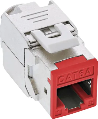 Imagen del producto de Conector RJ45 Keystone, blindado, Cat.6A, color rojo, paquete de 8 unidades