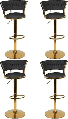 Image de Tabouret de bar en velours, tabouret de bar, design avec des pieds en métal doré, chaises de bar et cuisine moderne (pieds dorés, noir, lot de 4)
