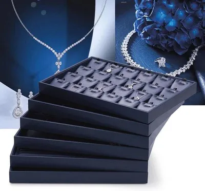 Produktbild von Stapelbare Leder Schmuckbox mit 24 Fächern - Schmuck Organizer - Dark Blue