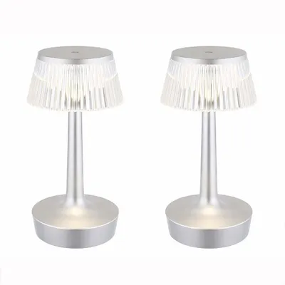Produktbild von 2x LED Tischleuchte, Silber, Kristall-Effekt, Touch, Dimmbar
