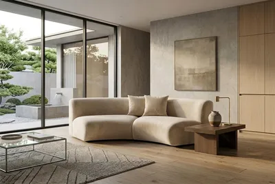 Zdjęcie produktu dla Sofa zaokrąglona, tkanina Velvet Bluvel, Kremowy, GRETA