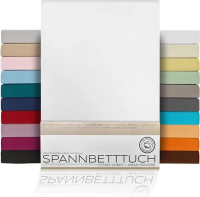 Productafbeelding van Hoeslaken Lakens van gekamd katoen, premium jersey 160g/m², maat en kleur naar keuze, Boxspring - 90x200x45 cm, Wit