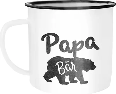 Produktbild von Emaille Tasse Becher Papa, Mama, Oma, Opa Bär Kaffeetasse Moonworks® Papa weiß-schwarz unisize