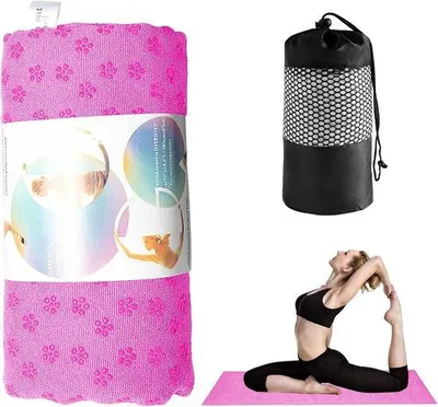 Produktbild von Yogahandtuch Rutschfest Bedekkend für Hot Yoga - Schnell Trocknend - Feuchtigkeitsabsorbierend - 183x63 cm - Pink