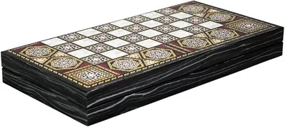 Imagen del producto de Juego de backgammon de diseño con incrustaciones de nácar y madera, de 20 pulgadas