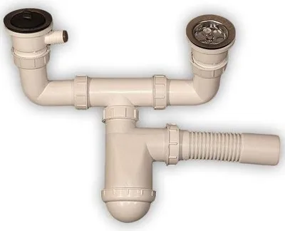 Image de Siphon d'évier à 2 chambres - filtre métallique avec évacuation à droite - HJ/S2009