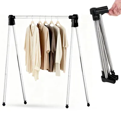 Klappbarer Kleiderständer aus Edelstahl, tragbar, 136 cm