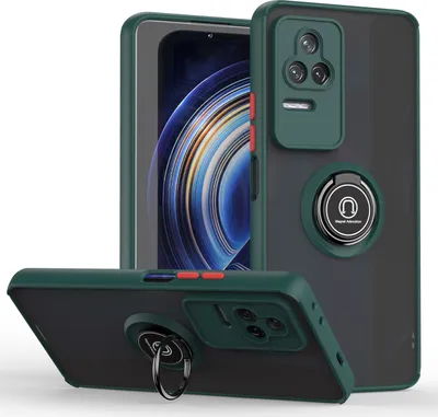 Produktbild von Redmi K50 Hülle, Ring Halter Ständer Matte Transluzent TPU Rahmen Stoßfest Schutzhülle für Xiaomi Redmi K50 / K50 Pro dunkelgrün