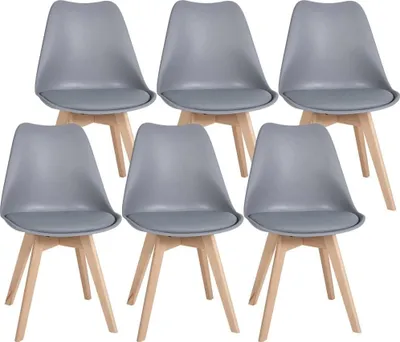 Produktbild von 6-teiliges Set Esszimmerstühle - Komfortstühle - Ergonomische Sitzleichtigkeit, hochwertiges Holz | Farbe: Grau