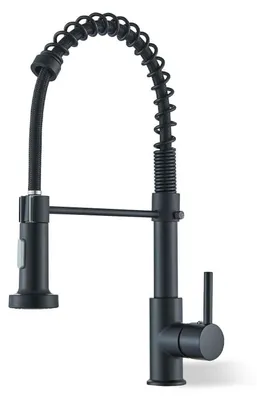Obrázek produktu pro Kuchyňská baterie se spirálovou pružinou, pro vysoký tlak, s výsuvnou sprchovou hlavicí, vysoký výtok, otočná o 360°, nerezová ocel, matná černá barva, 2 funkce postřiku