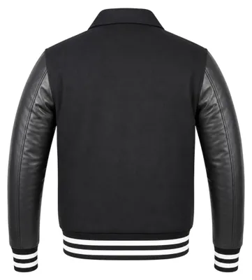Produktbild von Collegejacke Blouson Wolljacke varsity College Jacke Lederärmel Retro, Größe:60/4XL, Farbe:Schwarz