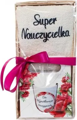 Zdjęcie produktu dla Zestaw Prezentowy Dla Nauczycielki - Ręcznik Super Nauczycielka + Kubek