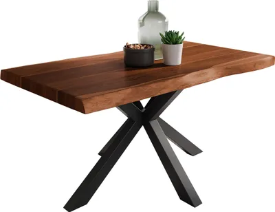 Produktbild von Esstisch Baumkante massiv Akazie Nussbaum 120 x 80 Spider-Gestell schwarz ATLAS
