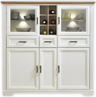 Produktbild von Highboard Jasmin Pinie hell und Artisan Eiche mit LED 143x150 cm