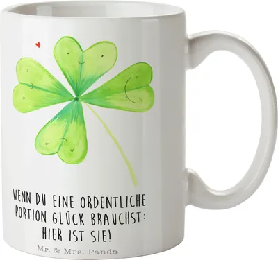 Produktbild von Mr. & Mrs. Panda Tasse Blume Kleeblatt - Weiß - Geschenk, Becher, Umzug, Teetasse, Motivation, Glücksbringer, Garten, Kaffeetasse, Trinktasse, Glück, Neuer Job