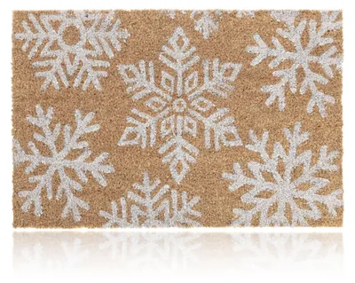 Immagine prodotto di Zerbino Relaxdays in fibra di cocco, fiocchi di neve, 60 x 40 cm, zerbino per interni ed esterni, antiscivolo, colore naturale/bianco, Immagine generata dall'IA