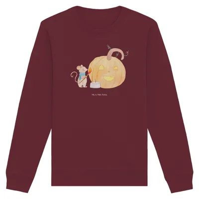 Produktbild von Mr. & Mrs. Panda Baumwoll Sweatshirt Kürbis Maus Größe L - Burgundy - Geschenk, Pullover, Pulli, Dekoration, Halloween, Deko, Kerzen, Trick Or Treat, Sweater, Rundhals