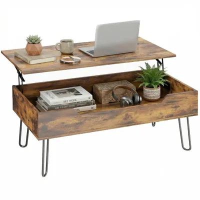 Produktbild von Höhenverstellbarer Couchtisch – rechteckiger Couchtisch aus Holz – mit großem, verstecktem Stauraum – höhenverstellbar 95 x 50 x 40 cm – braun