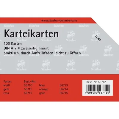 Produktbild von Karteikarten A7 liniert 180g/qm rosa VE=100 Stück
