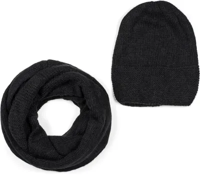 Produktbild von styleBREAKER Uni Strick Loop Schal und Mütze Set, Einfarbiger Strickschal mit Beanie Strickmütze, Winter 01018214