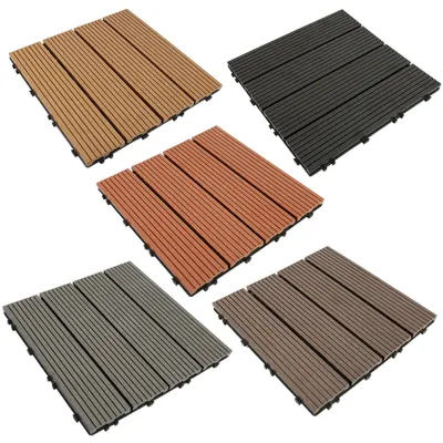 Image de lot de 11 carreaux de terrasse 30x30cm, 1 m2, antidérapant à clipser en plastique café