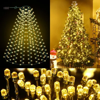 400 LED Weihnachtsbaum-Lichterkette mit Ring, warmweiß, IP44, 8 Modi