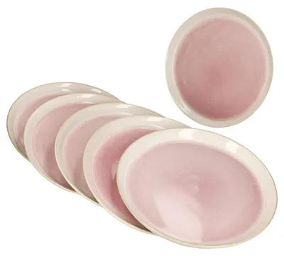 Produktbild von 6x Reactive Glaze Paris Speiseteller 6 Personen Creme Pink Essteller Grillplatte
