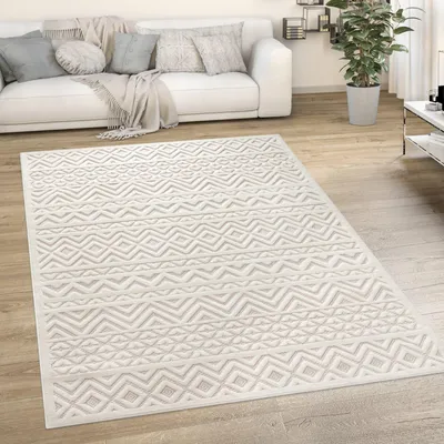 Produktbild von Teppich Kurzflor Struktur Wohnzimmer schmutzabweisend Creme Rechteckig 200x280 | 100% Polypropylen | Florhöhe: 10 mm | pflegeleicht
