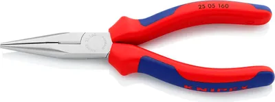 Produktbild von Knipex Flachrundzange DIN ISO 5745 Länge 160mm mit Schneide gerade Chrom 2K-Hüllen - 25 05 160 SB