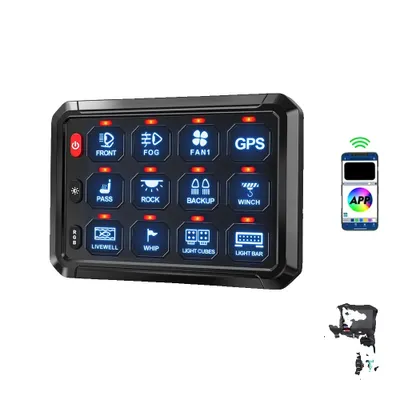 Productafbeelding van 12-kanaals RGB-schakelpaneel, met aanpasbare bediening en hoge prestaties.12 kanalen, bedienbaar via app.