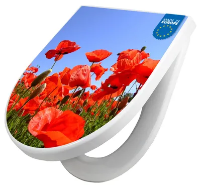 Produktbild von WC Sitz mit Absenkautomatik D Form Motiv Mohnblumen [TDW3 10078]