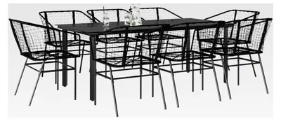 Produktbild von 9-teiliges Garten-Esszimmer-Set aus schwarzem Polyrattan mit Glas, für den Außenbereich