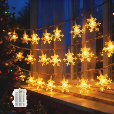 LED-Lichterkette Schneeflocken, 6 m, 40 LEDs, warmweiß, batteriebetrieben