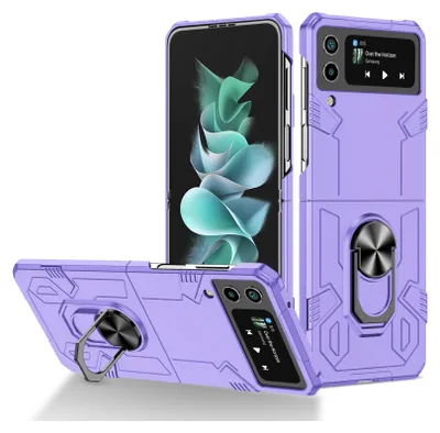 Obrázek produktu pro Galaxy Z Flip4 Pouzdro, robustní tvrdý PC, nárazuvzdorné Pouzdro s držákem prstenu a stojánkem pro Samsung Galaxy Z Flip 4 5G Fialová