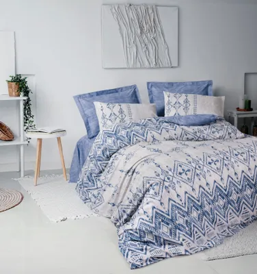 Produktbild von L'Essentiel Linge de Maison, Cleo - Blue, Blau, Ranforce Super King Bettbezug-Set (FR), 100 % BAUMWOLLE RANFORCE, 260 x 220 cm