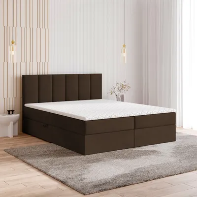 Produktbild von Masseno Boxspringbett MERIL 180x200 cm Komplett-Set mit Bonell Matratze und Topper, Polsterbett mit Bettkästen -Braun, KRONOS 06