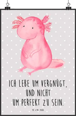 Produktbild von Mr. & Mrs. Panda Bild Axolotl Niedlich DIN A0 - Grau Pastell - Geschenk, Lebensweisheit, Liebe, Kunstdruck, Weisheit, Plakat, drucke, Fröhlich, wanddeko, Freundin, Deko