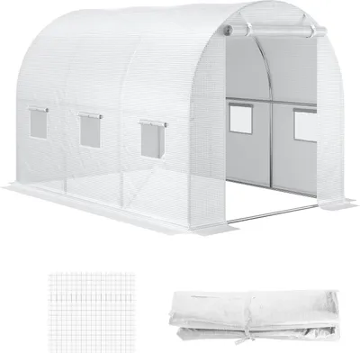 Produktbild von Polyethylenfolie 3x2x2m Ersatzfolie mit 6 Fenster für Gartentunnel Gewächshaus Folientunnel aus Polyethylen Weiß
